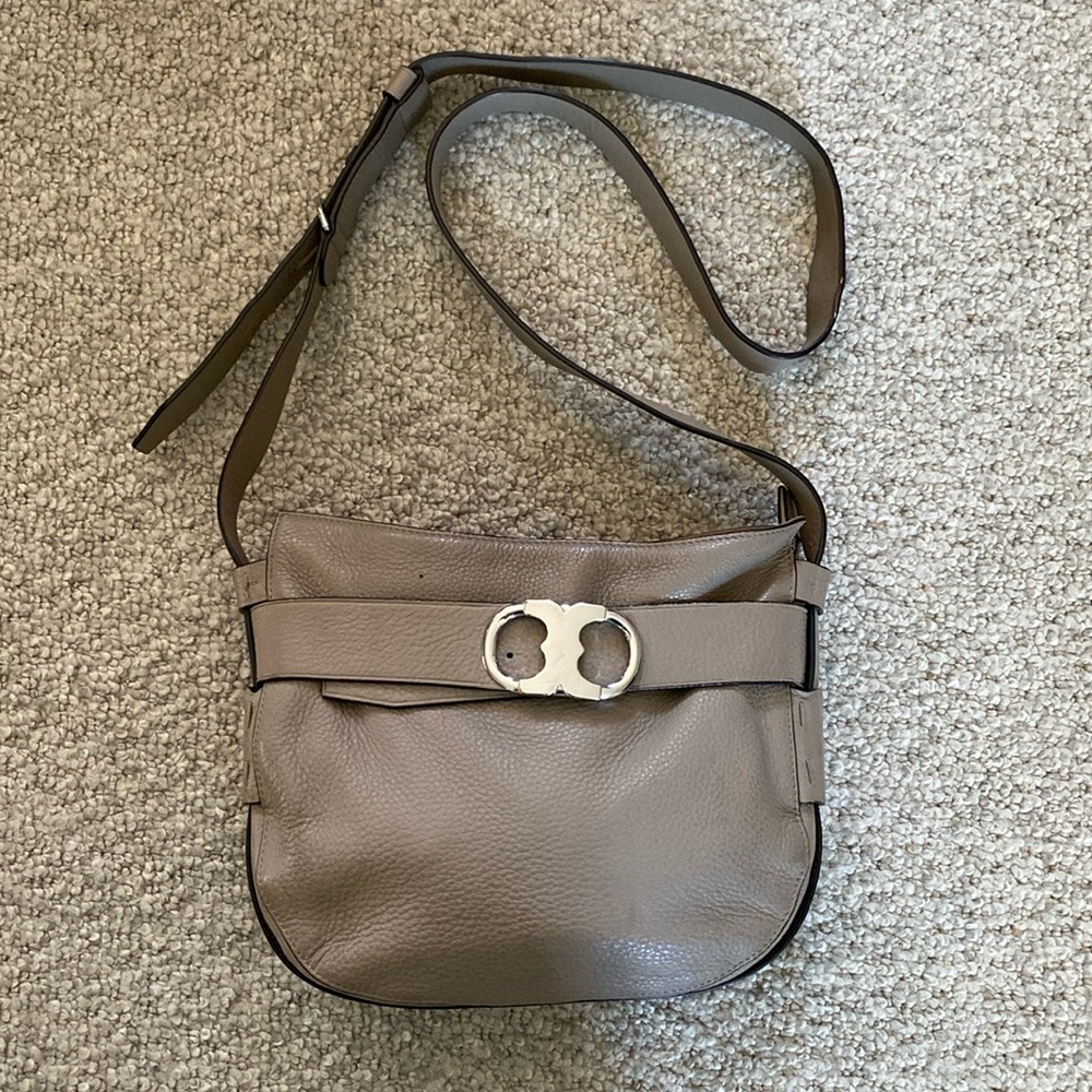 Tory Burch Taupe Pebble Leather Crossbody Shoulder Bag with dust bag
